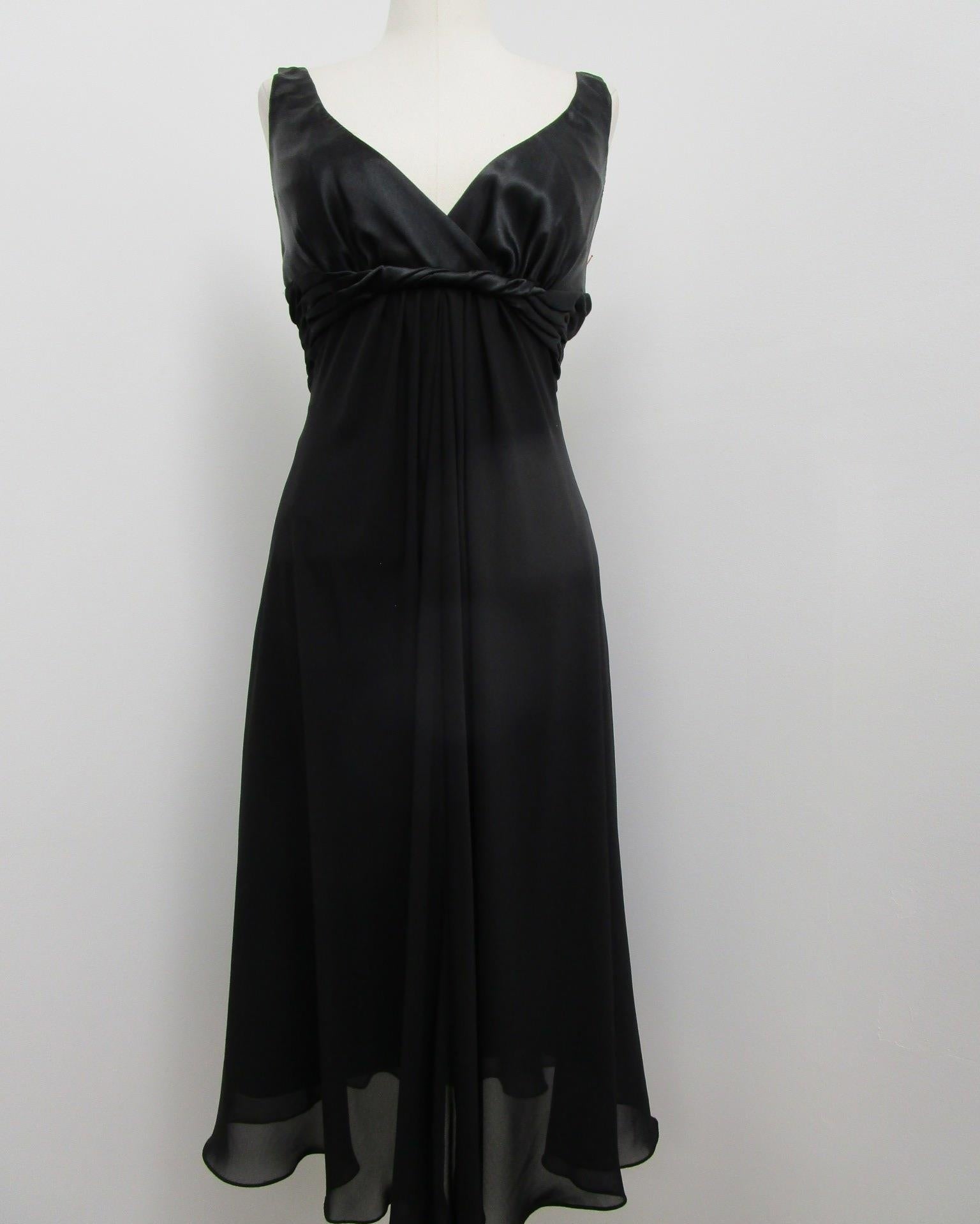 Retro Jones Wear Black V-Neck Twist Pleat Detail A-Line Formal Dress Women 14