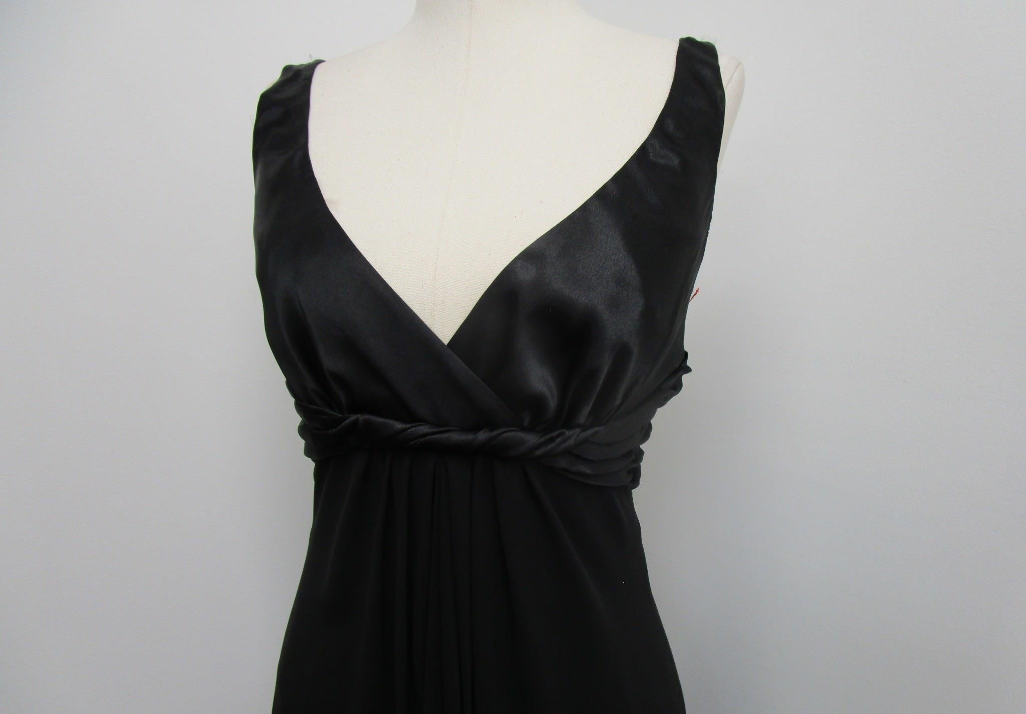 Retro Jones Wear Black V-Neck Twist Pleat Detail A-Line Formal Dress Women 14