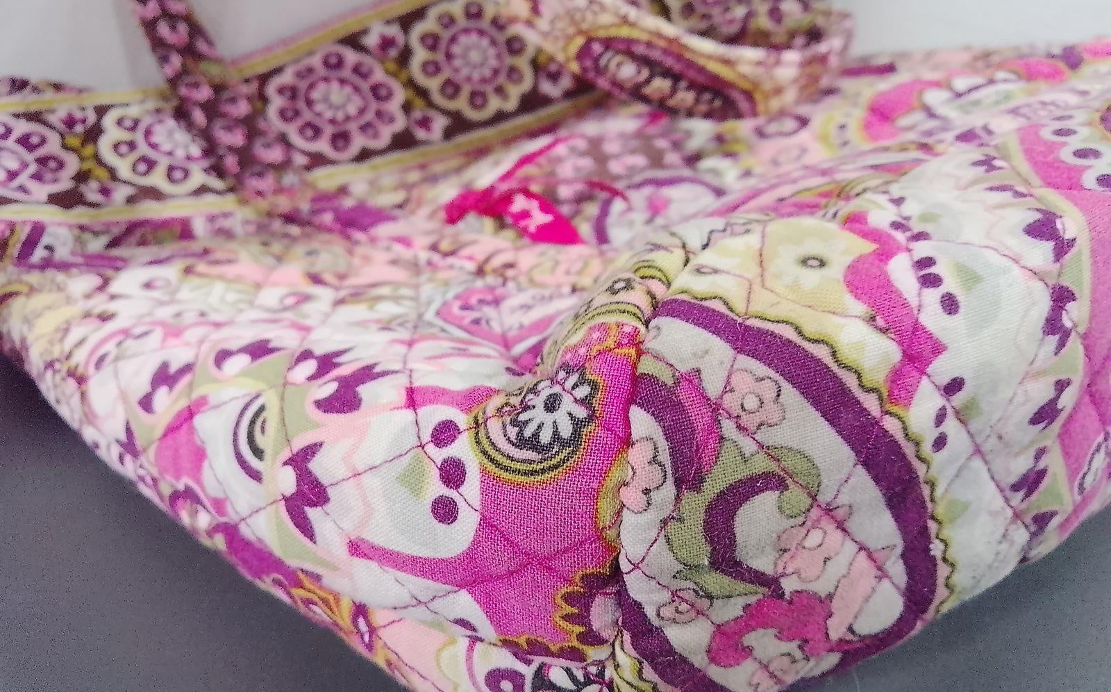 Vera Bradley Pink Paisley Floral Quilted Shoulder Tote Bag Cotton Handbag