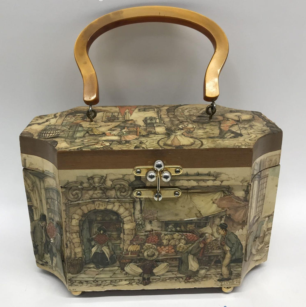 Vintage Decoupage Wooden Purse
