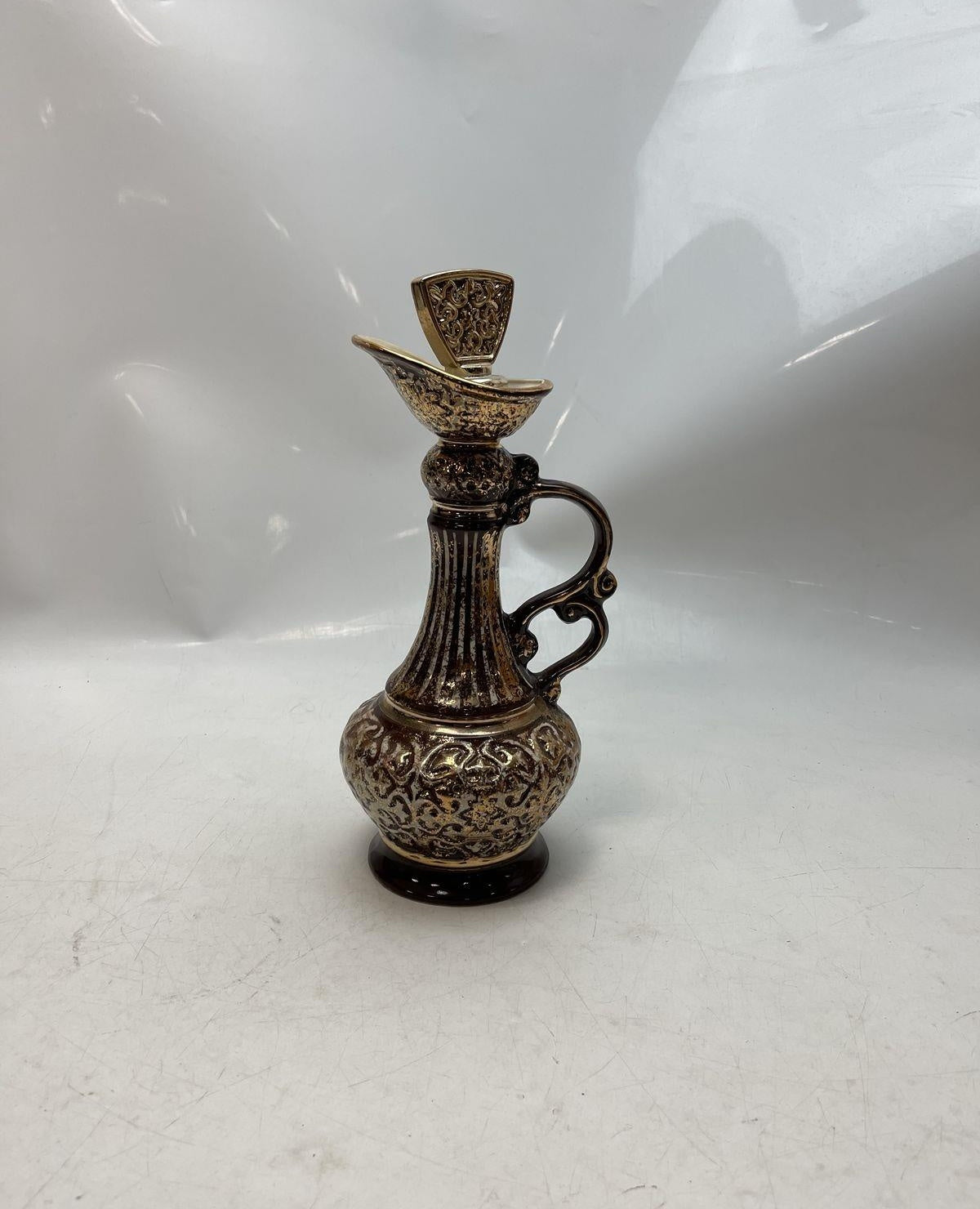 Vintage Regal China C. Miller Cameo Liquor Decanter Ewer Gold Scroll Mid Century
