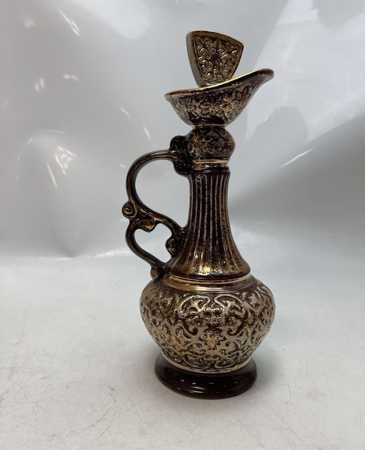 Vintage Regal China C. Miller Cameo Liquor Decanter Ewer Gold Scroll Mid Century