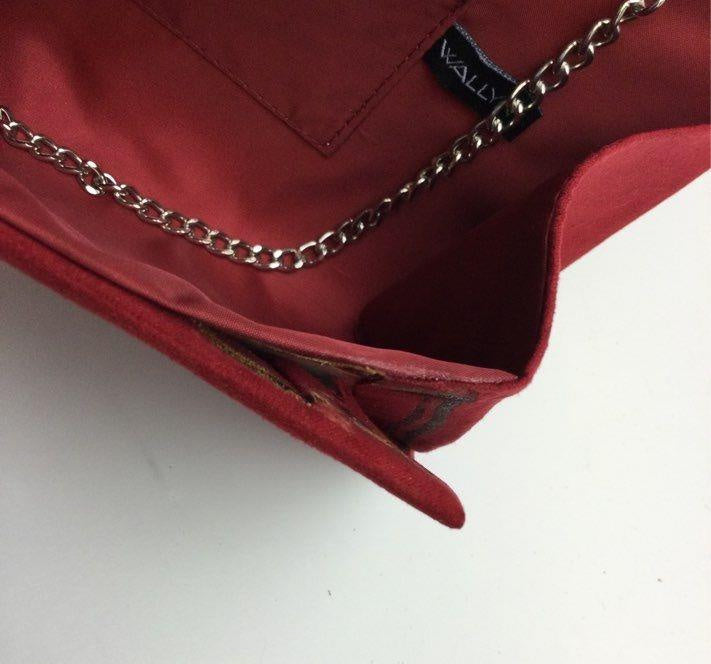 Wallyn’s Red Clutch Purse with Chain Shoulder Strap | Convertible Evening Bag