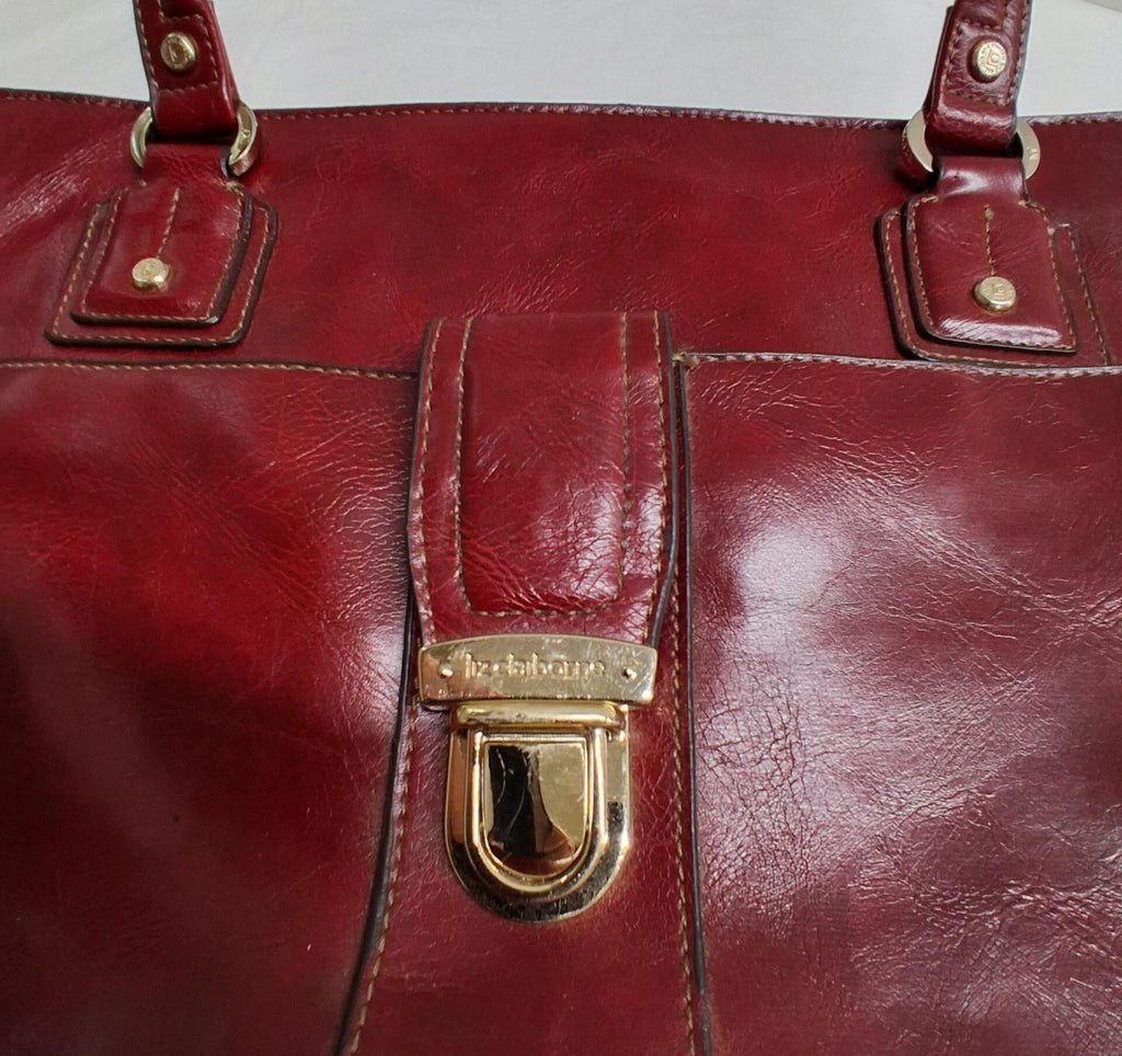 Liz Claiborne Burgundy Leather Shoulder Bag with Gold Hardware