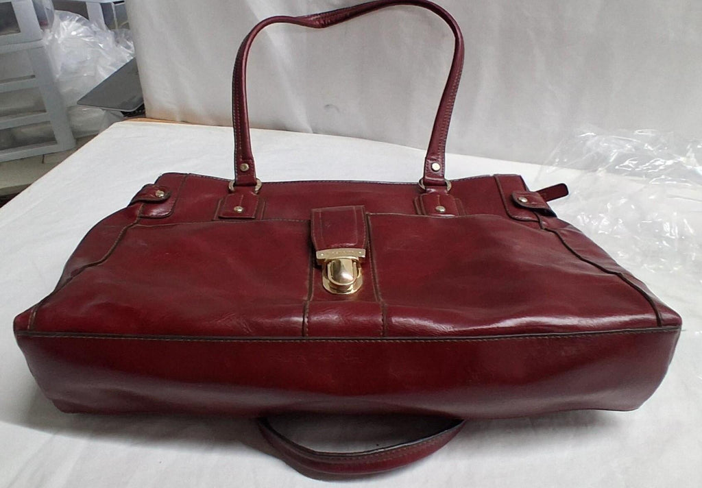 Liz Claiborne Burgundy Leather Shoulder Bag with Gold Hardware