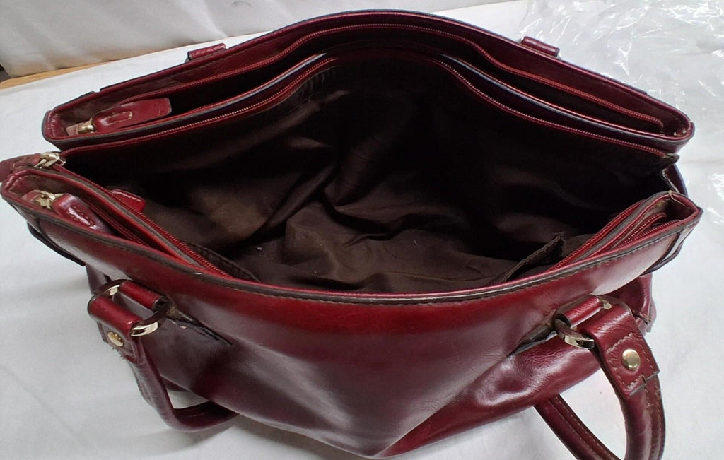 Liz Claiborne Burgundy Leather Shoulder Bag with Gold Hardware
