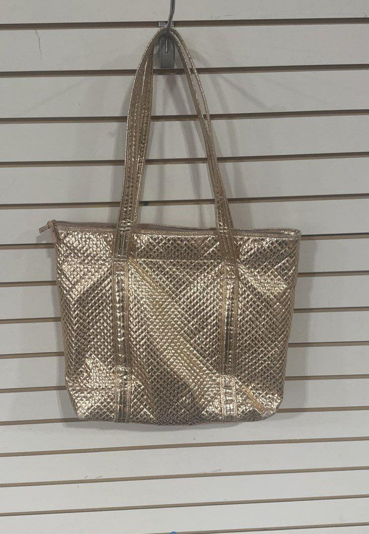 Vera Bradley Rose Gold Large Tote Bag Pink & Black Flower Lining