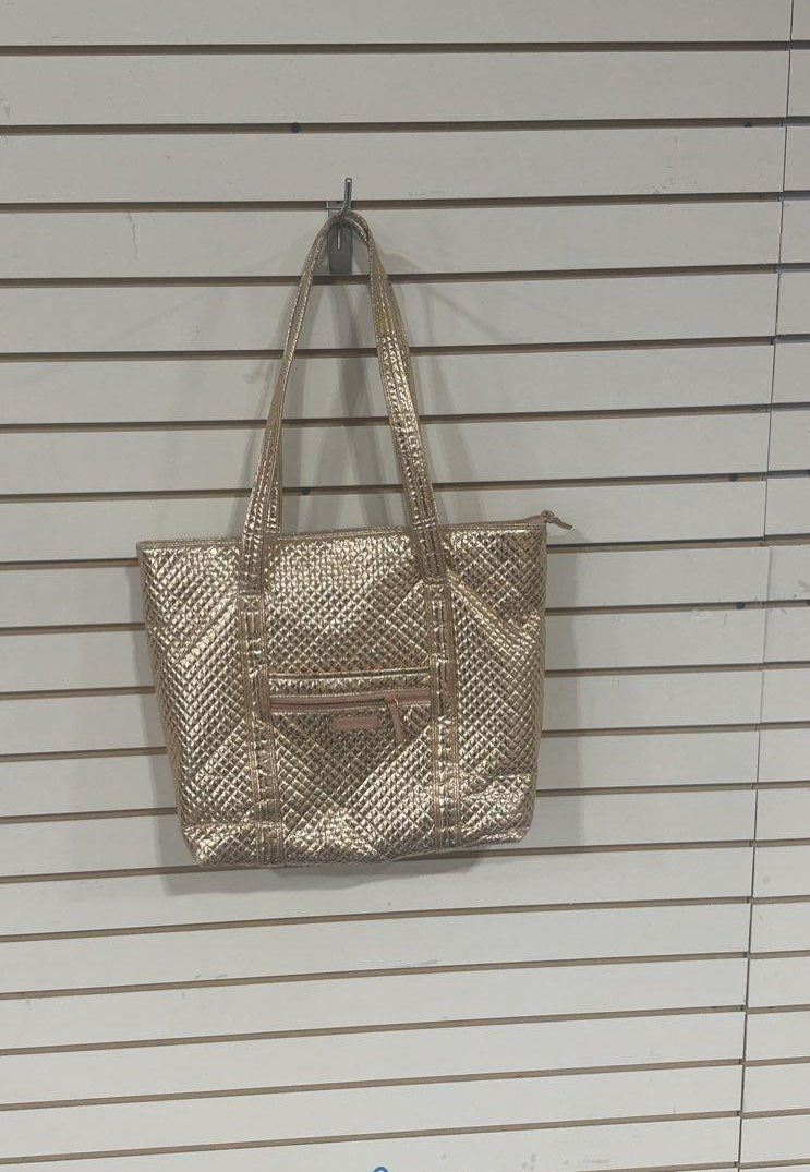 Vera Bradley Rose Gold Large Tote Bag Pink & Black Flower Lining