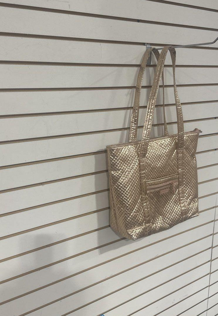 Vera Bradley Rose Gold Large Tote Bag Pink & Black Flower Lining