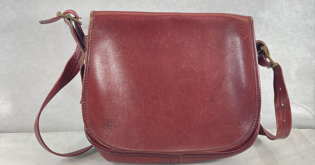 Vintage Borelli Maroon Leather Crossbody Shoulder Handbag Purse Pocketbook