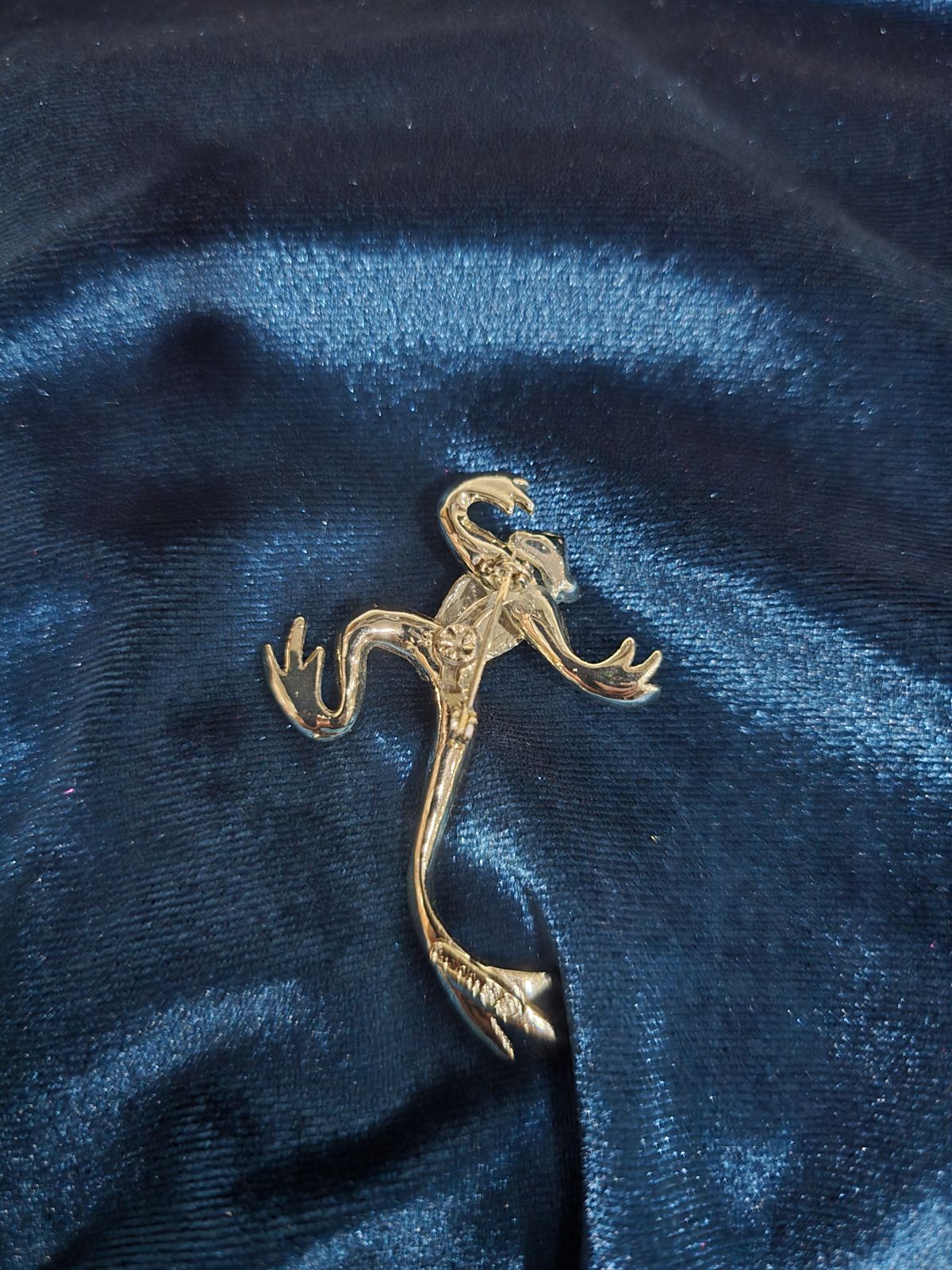 Blue Enamel Frog Brooch with Crystal Eyes Silver-Tone Whimsical Figural Pin
