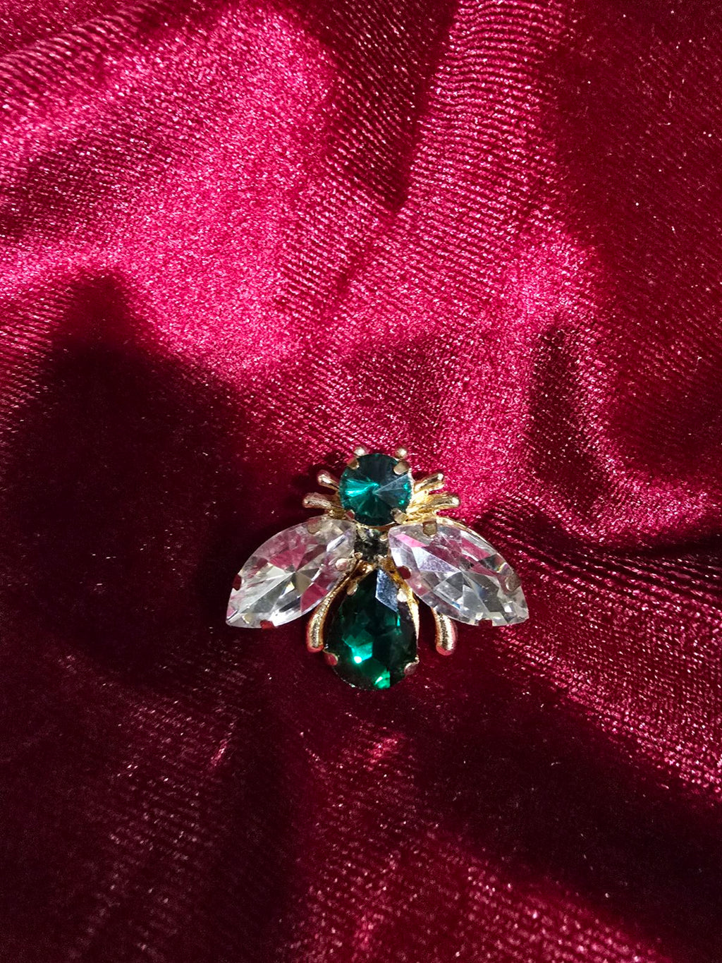 Crystal Fly Brooch Green & Clear Faceted Rhinestone Gold-Tone Insect Pin