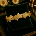 (SOLD) Trifari Gold Tone Log Link Bracelet | Vintage Textured Woodgrain Statement Bracelet