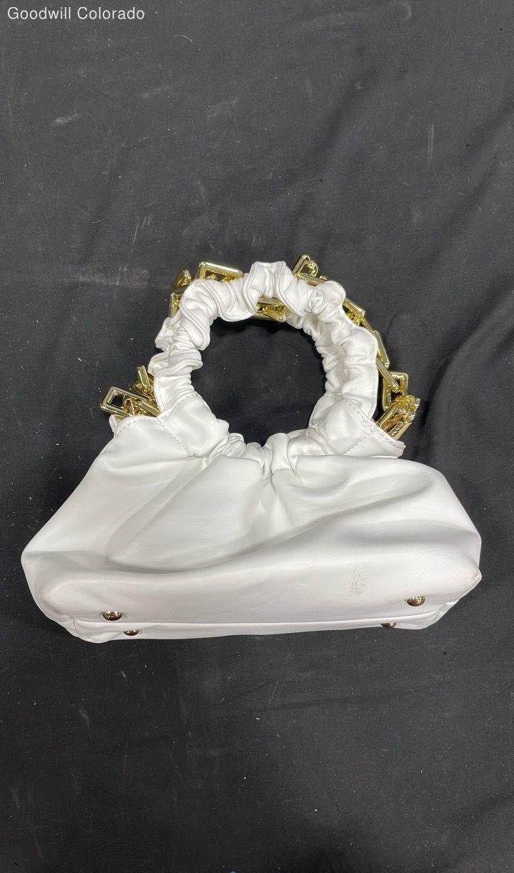3AM Forever White Ruched Cloud Clutch Purse Pearl Handle Evening Bag