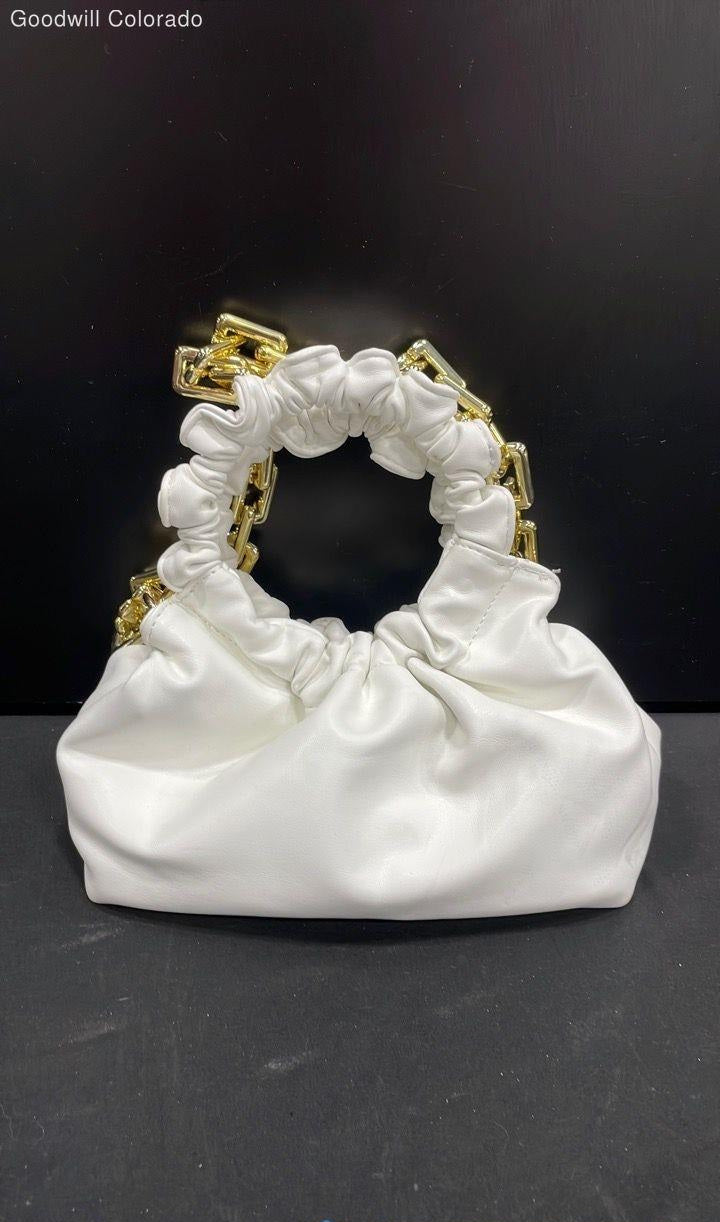 3AM Forever White Ruched Cloud Clutch Purse Pearl Handle Evening Bag