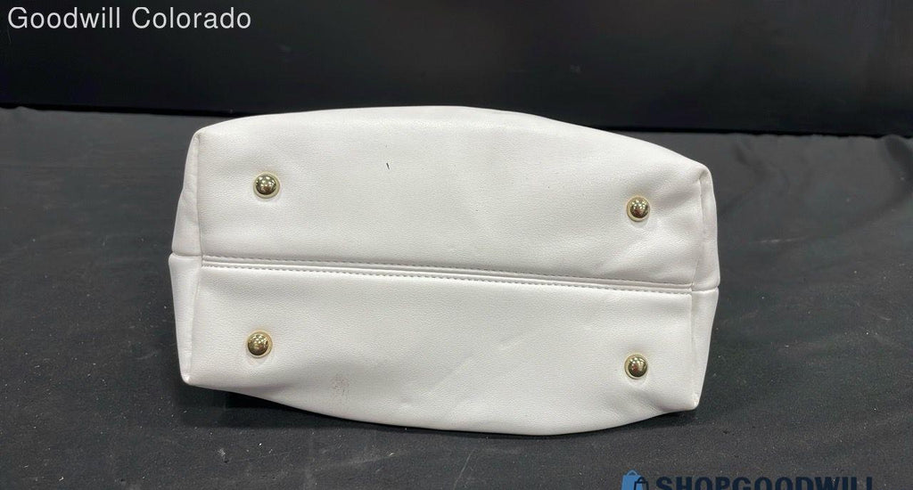 3AM Forever White Ruched Cloud Clutch Purse Pearl Handle Evening Bag