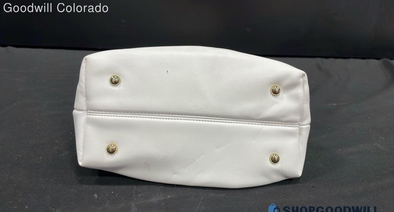 3AM Forever White Ruched Cloud Clutch Purse Pearl Handle Evening Bag