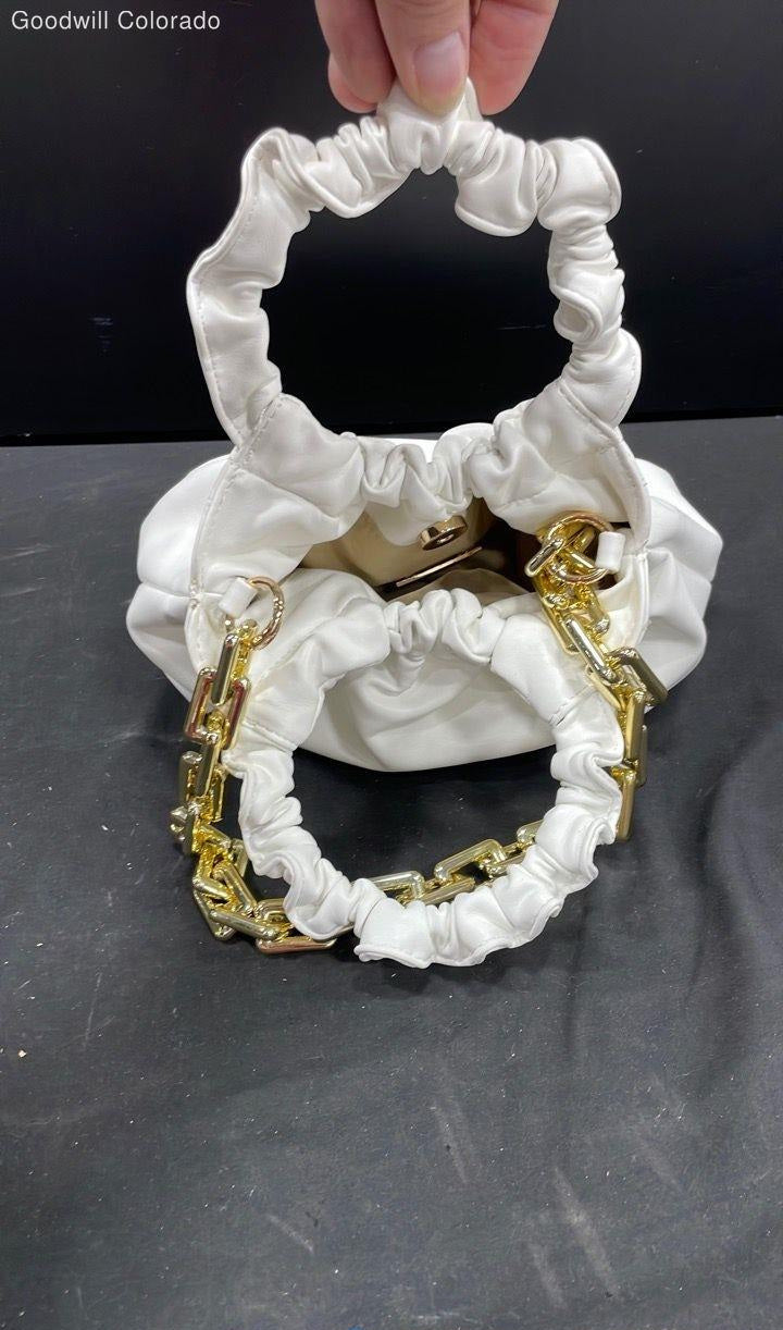 3AM Forever White Ruched Cloud Clutch Purse Pearl Handle Evening Bag