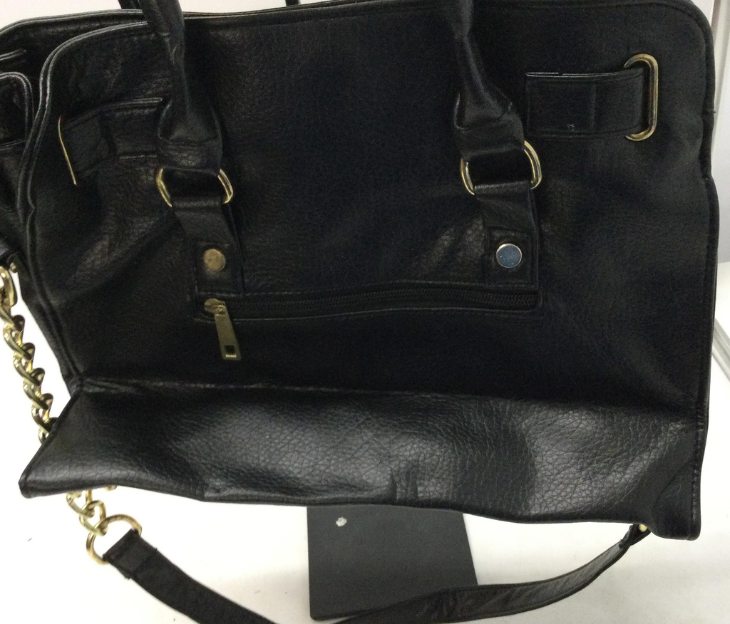 Braciano Black Studded Satchel Bag, Gold Tone Hardware Structured Shoulder Handbag