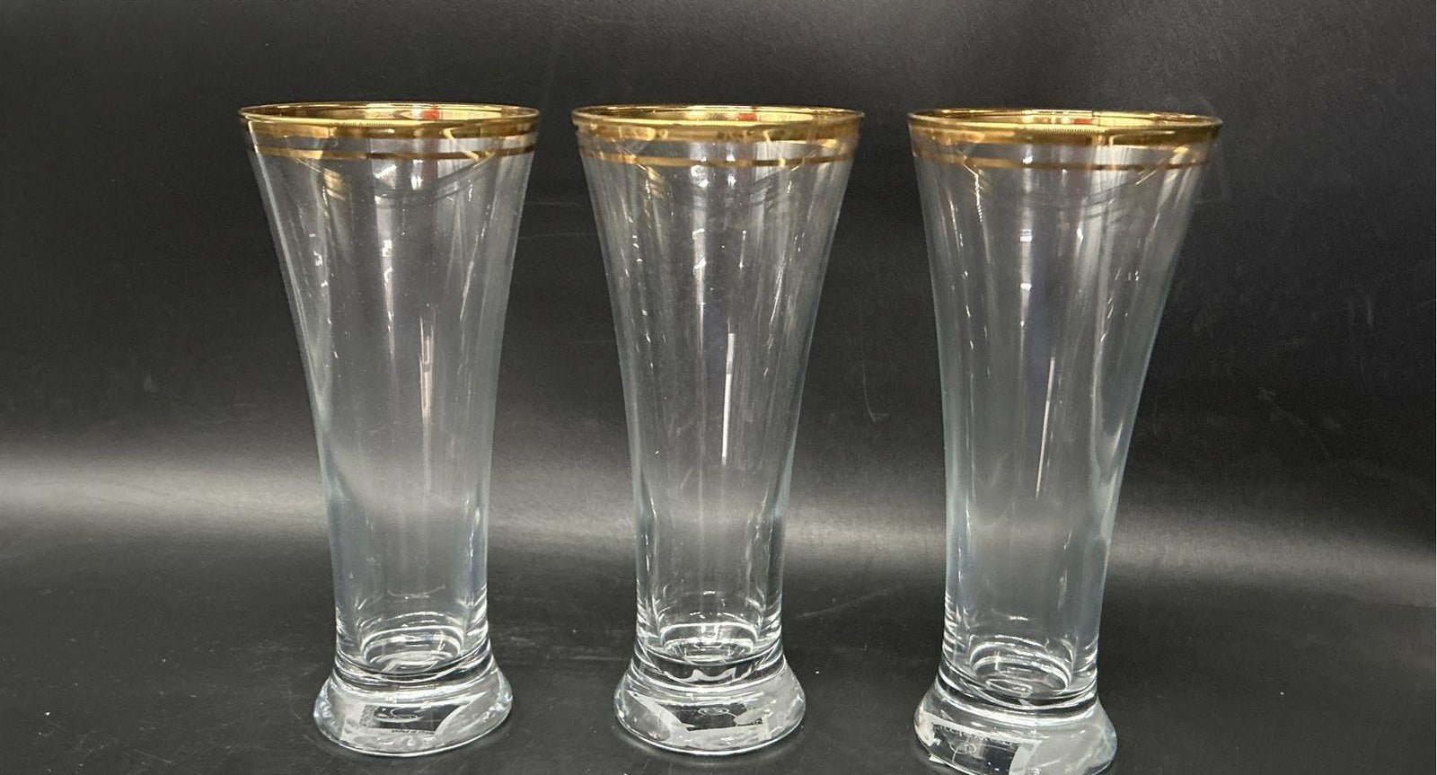 Circleware Parisian Pilsner Glasses Set of 6 Gold Rim 12 oz with Box