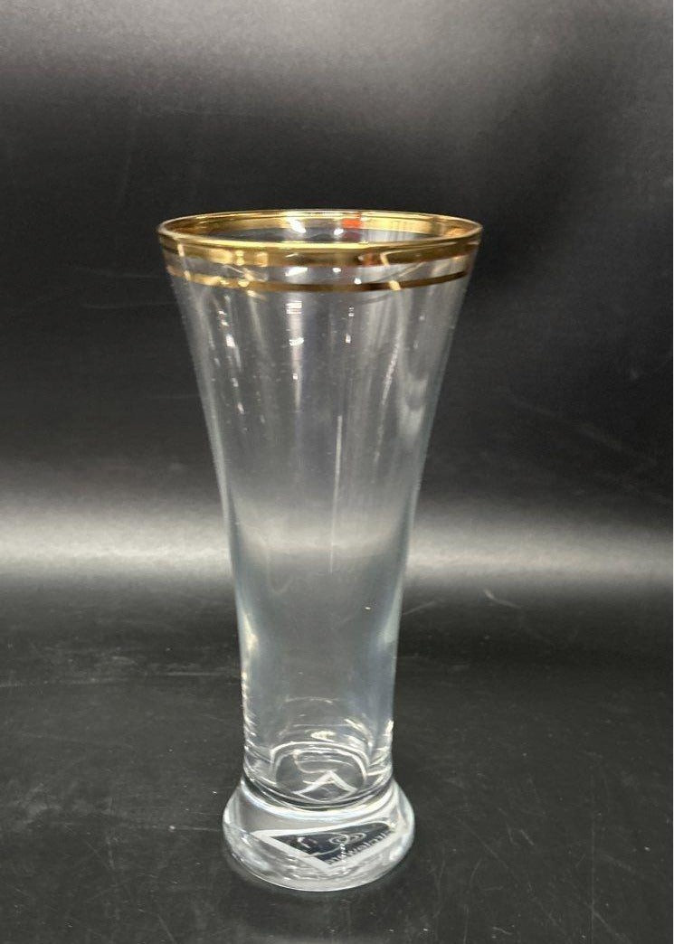 Circleware Parisian Pilsner Glasses Set of 6 Gold Rim 12 oz with Box