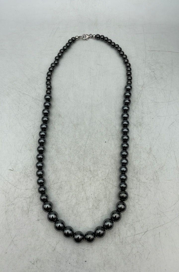 D'Joy Sterling Silver Hematite Bead Necklace 19 Inch 89.6g Statement Jewelry