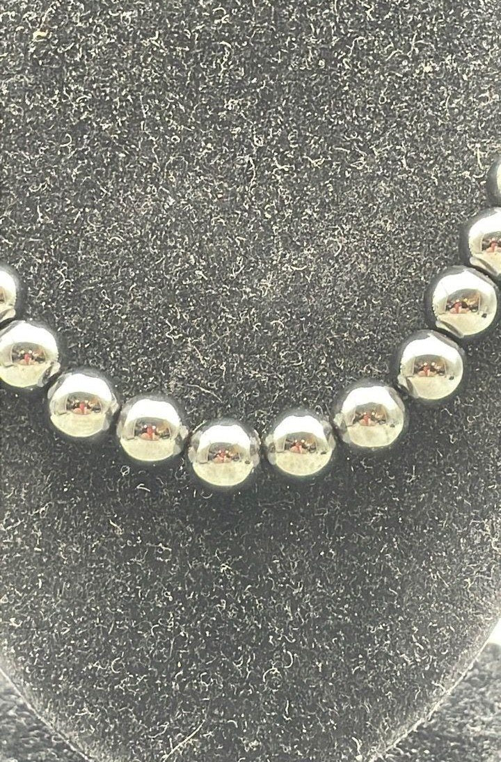 D'Joy Sterling Silver Hematite Bead Necklace 19 Inch 89.6g Statement Jewelry
