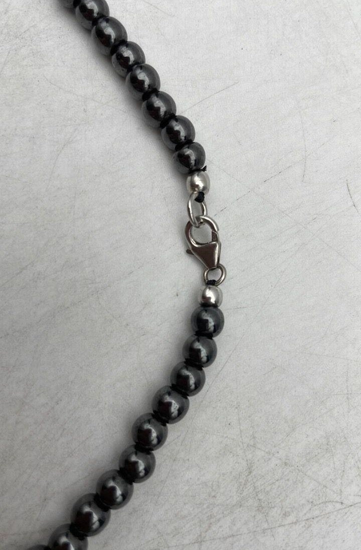 D'Joy Sterling Silver Hematite Bead Necklace 19 Inch 89.6g Statement Jewelry