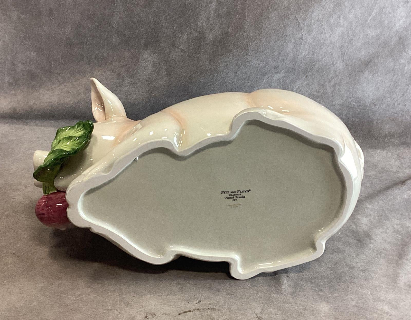 Fitz and Floyd French Market Pig Ceramic Covered Soup Tureen with Ladle and Original Box