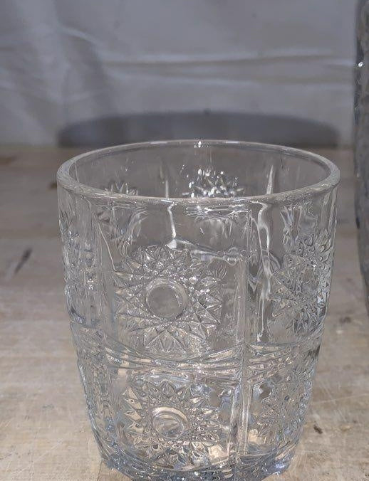 Godinger Studio Crystal Whiskey Set 5pc Decanter 4 DOF Glasses Sunburst Pattern