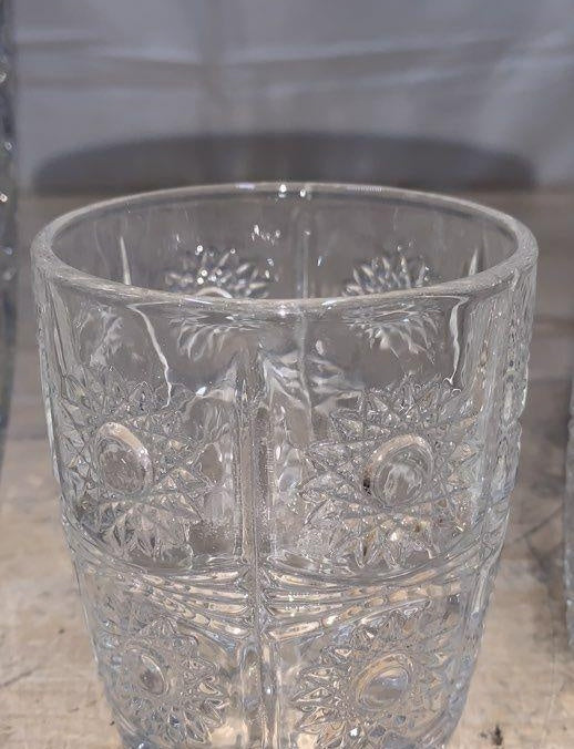 Godinger Studio Crystal Whiskey Set 5pc Decanter 4 DOF Glasses Sunburst Pattern