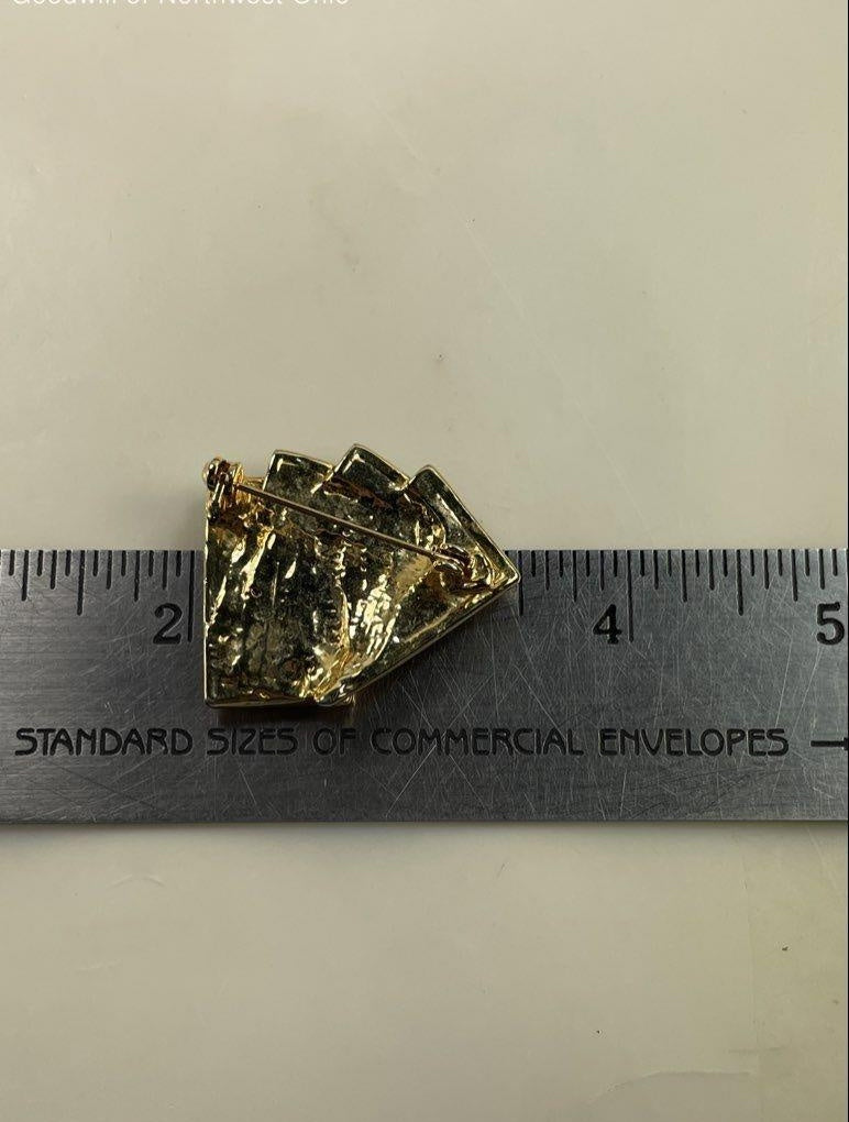 Gold Tone Glass Gems Enamel 4-Of-A-Kind Ace Poker Cards Brooch