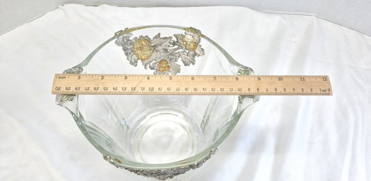 Vintage Arthur Court Style Grape Vine Glass Ice Bucket Made in France Silver Tone Wine Chiller