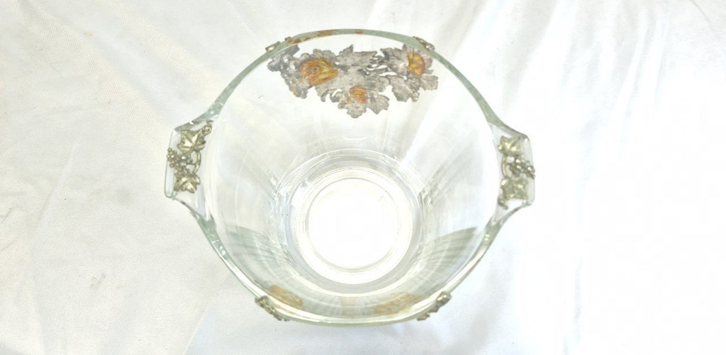 Vintage Arthur Court Style Grape Vine Glass Ice Bucket Made in France Silver Tone Wine Chiller