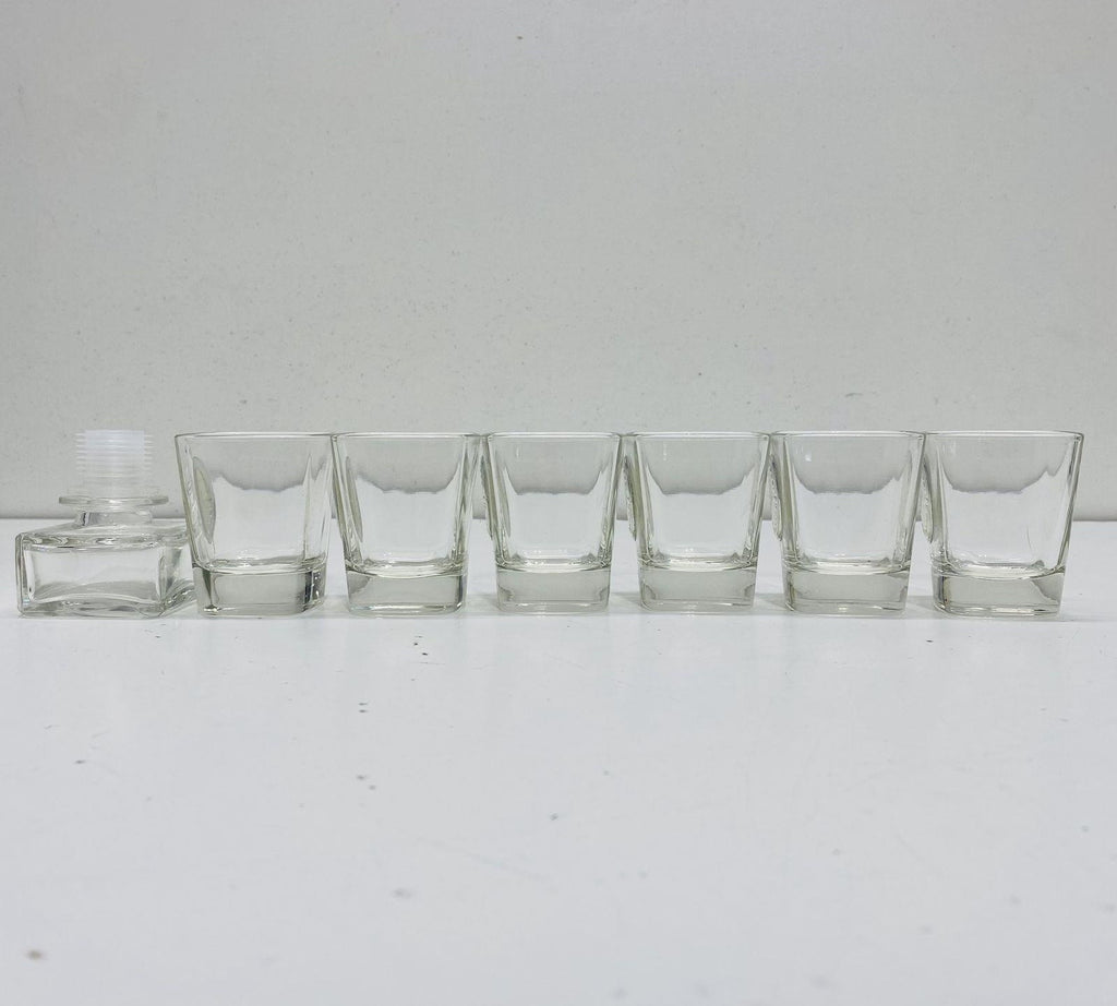 Vintage Hazorfim Buon Dia Glass Decanter and 6 Shot Glasses Gift Box Set