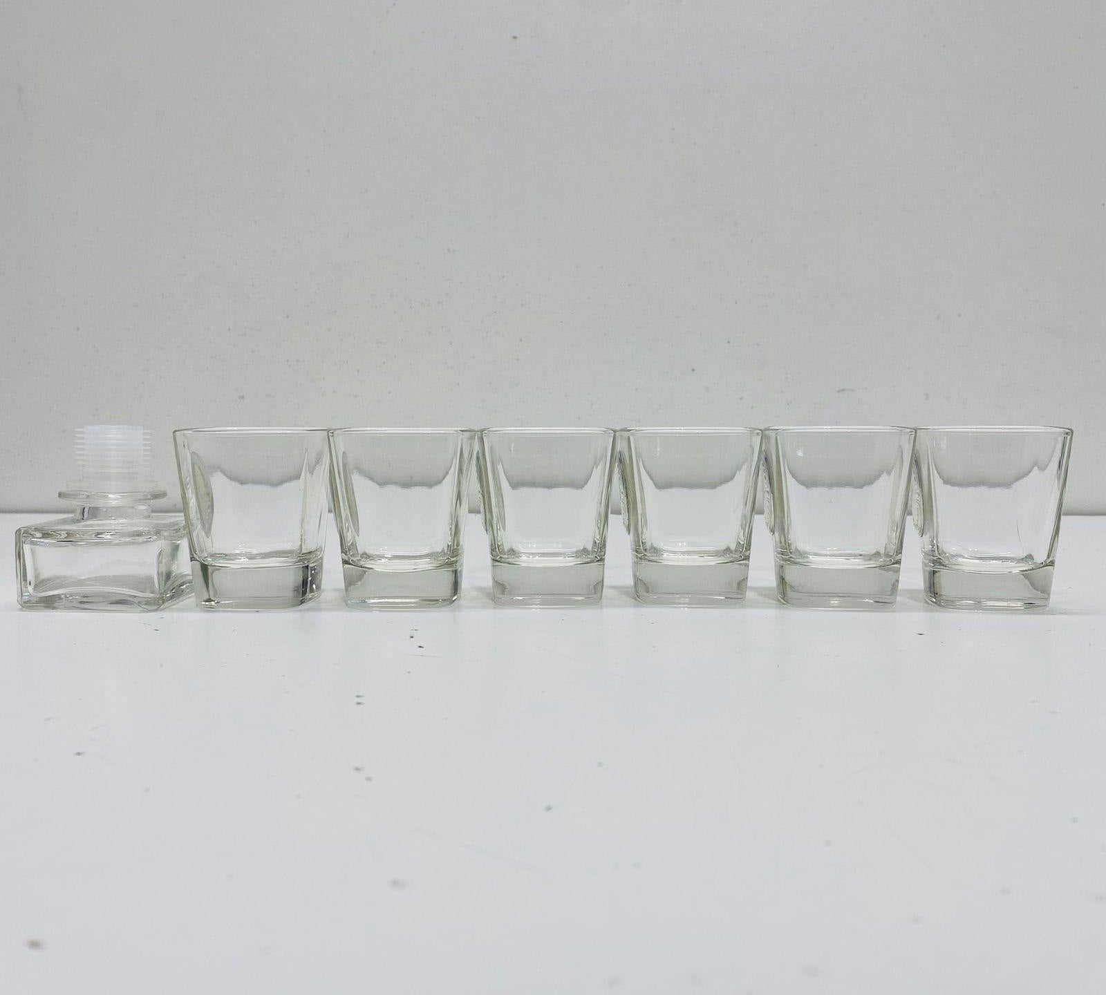Vintage Hazorfim Buon Dia Glass Decanter and 6 Shot Glasses Gift Box Set