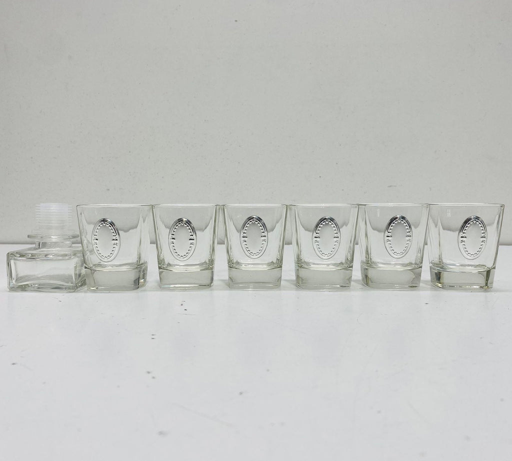 Vintage Hazorfim Buon Dia Glass Decanter and 6 Shot Glasses Gift Box Set