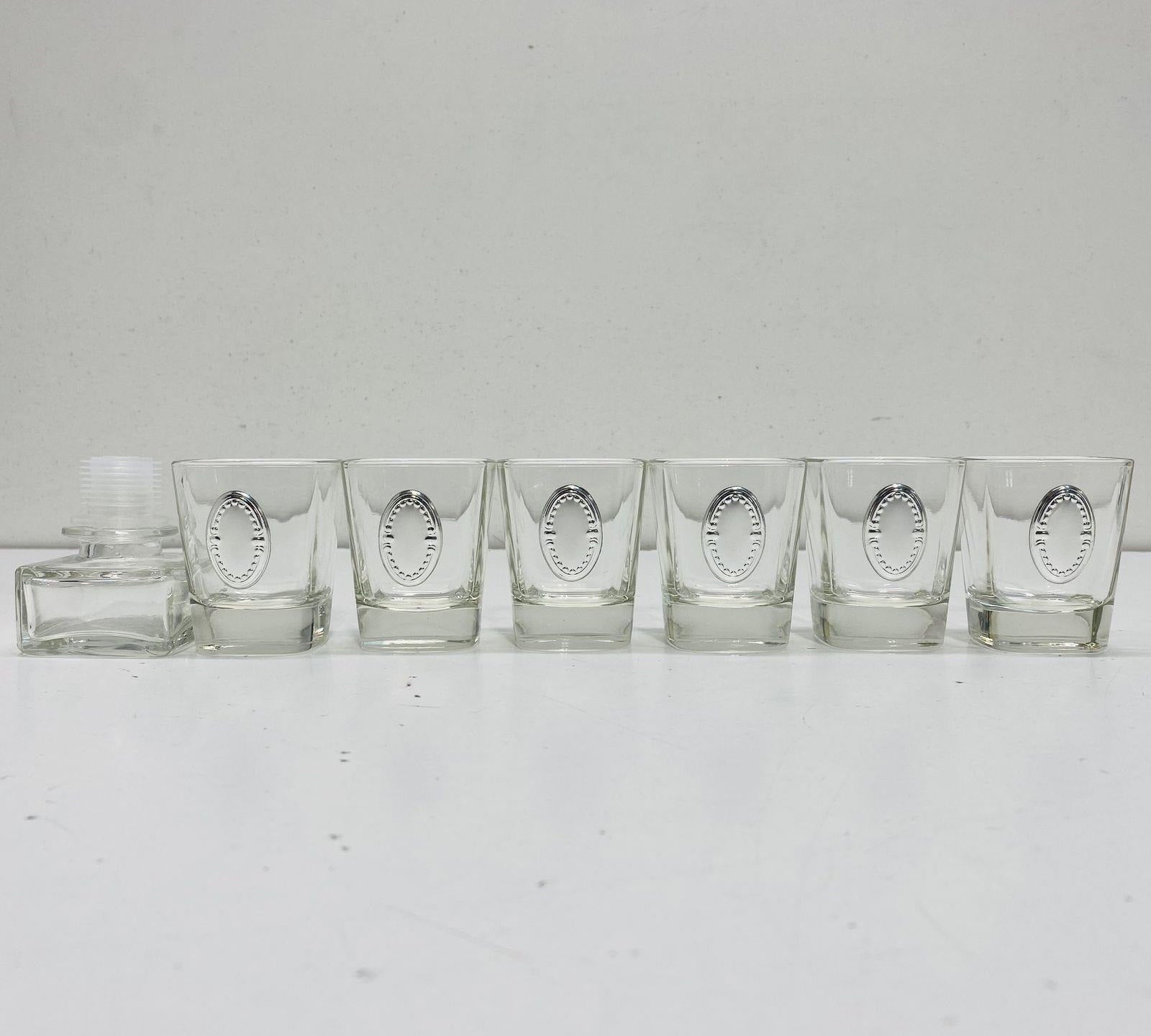 Vintage Hazorfim Buon Dia Glass Decanter and 6 Shot Glasses Gift Box Set