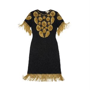 Kushi Kushi Vintage Silk Beaded Fringe Dress, Size L