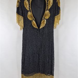 Kushi Kushi Vintage Silk Beaded Fringe Dress, Size L