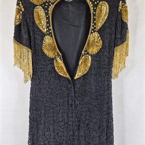 Kushi Kushi Vintage Silk Beaded Fringe Dress, Size L