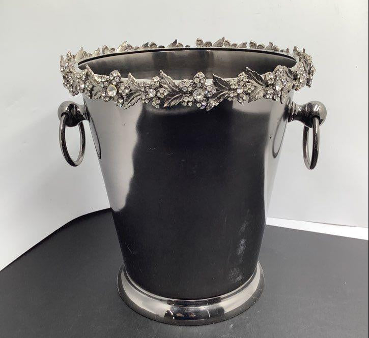 Nicole Miller Home Faux Silver Ice Champagne Bucket With Floral Rhinestone Rim