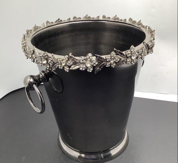 Nicole Miller Home Faux Silver Ice Champagne Bucket With Floral Rhinestone Rim