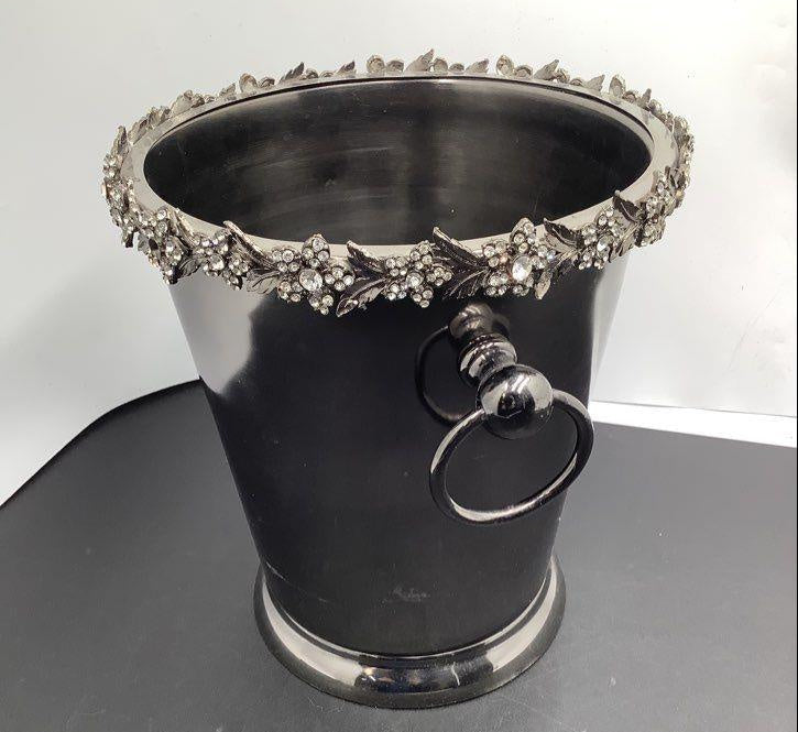 Nicole Miller Home Faux Silver Ice Champagne Bucket With Floral Rhinestone Rim
