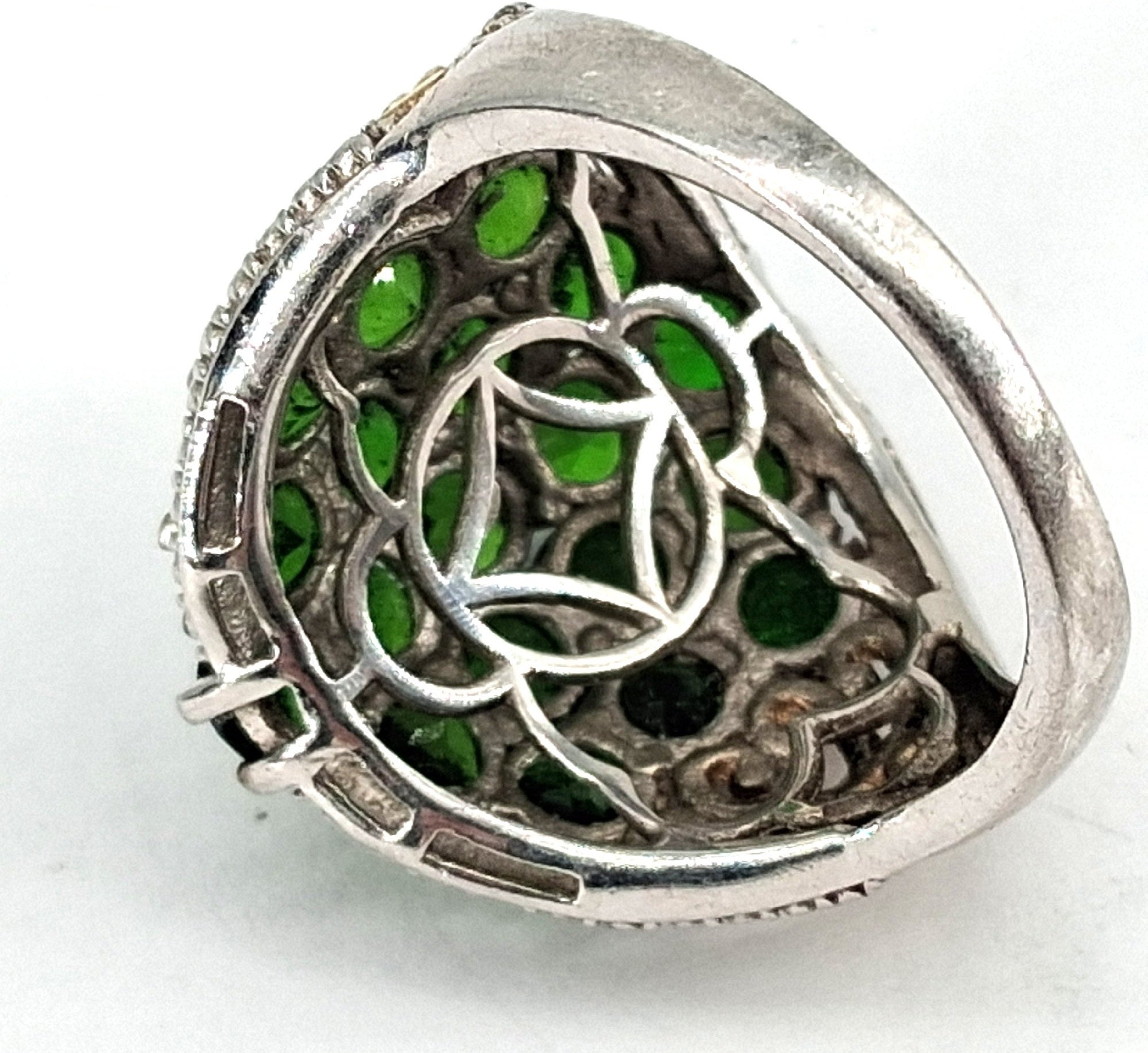 Sterling Silver Chrome Diopside Dome Cluster Ring w Copper, 7.1g