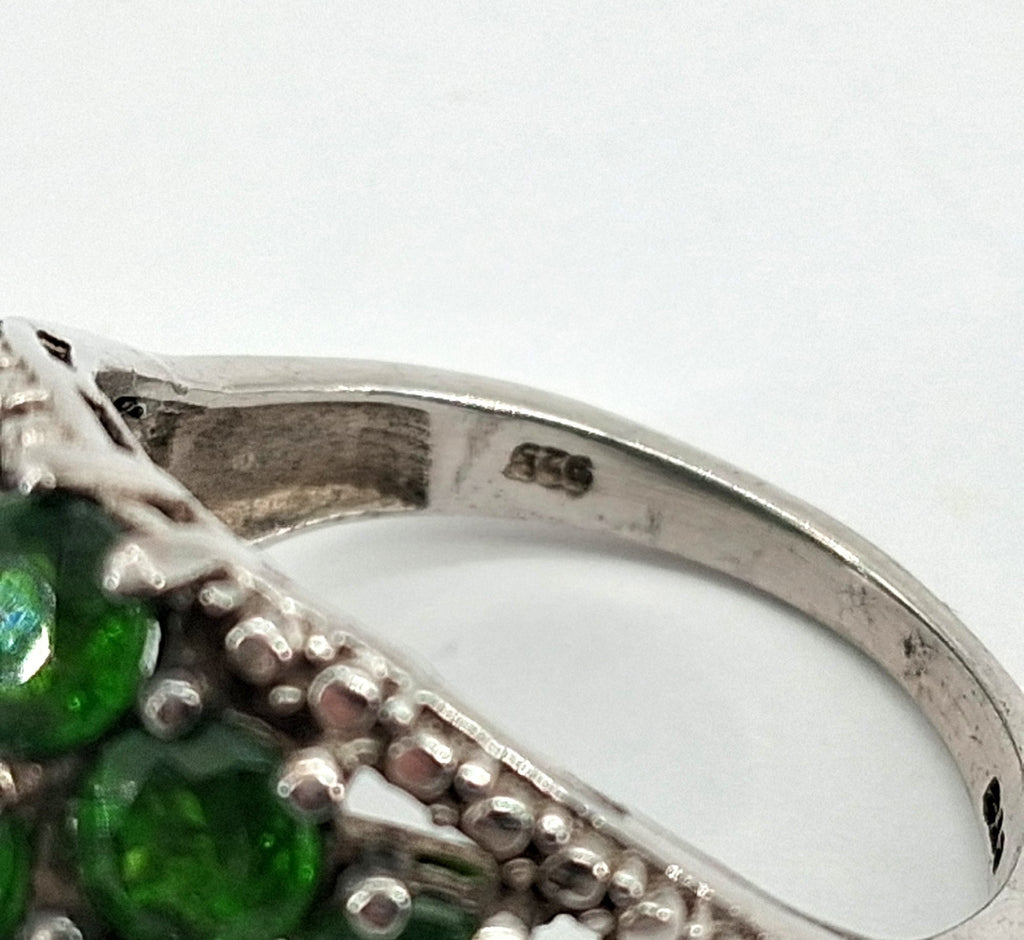 Sterling Silver Chrome Diopside Dome Cluster Ring w Copper, 7.1g