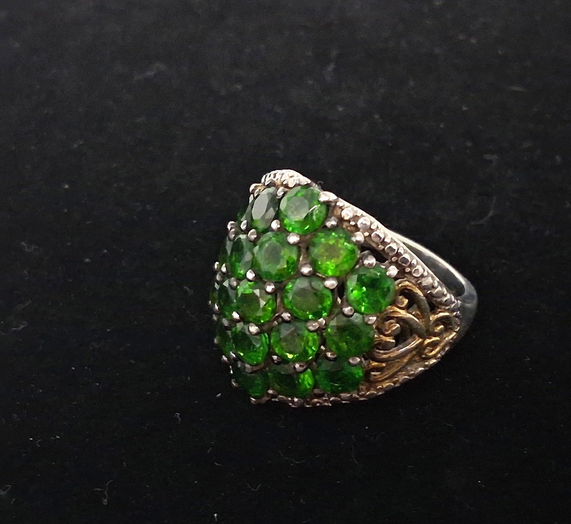 Sterling Silver Chrome Diopside Dome Cluster Ring w Copper, 7.1g