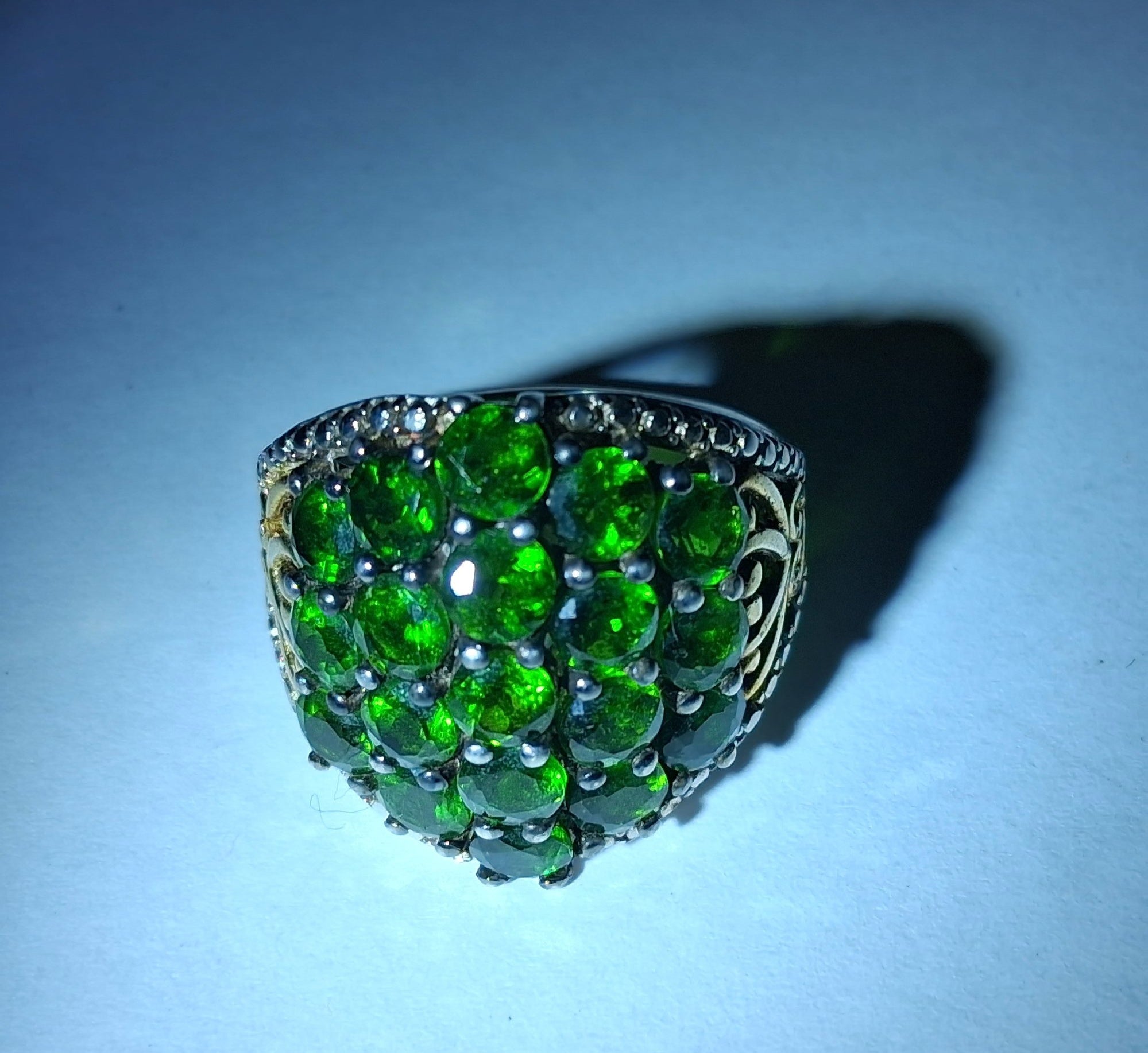 Sterling Silver Chrome Diopside Dome Cluster Ring w Copper, 7.1g
