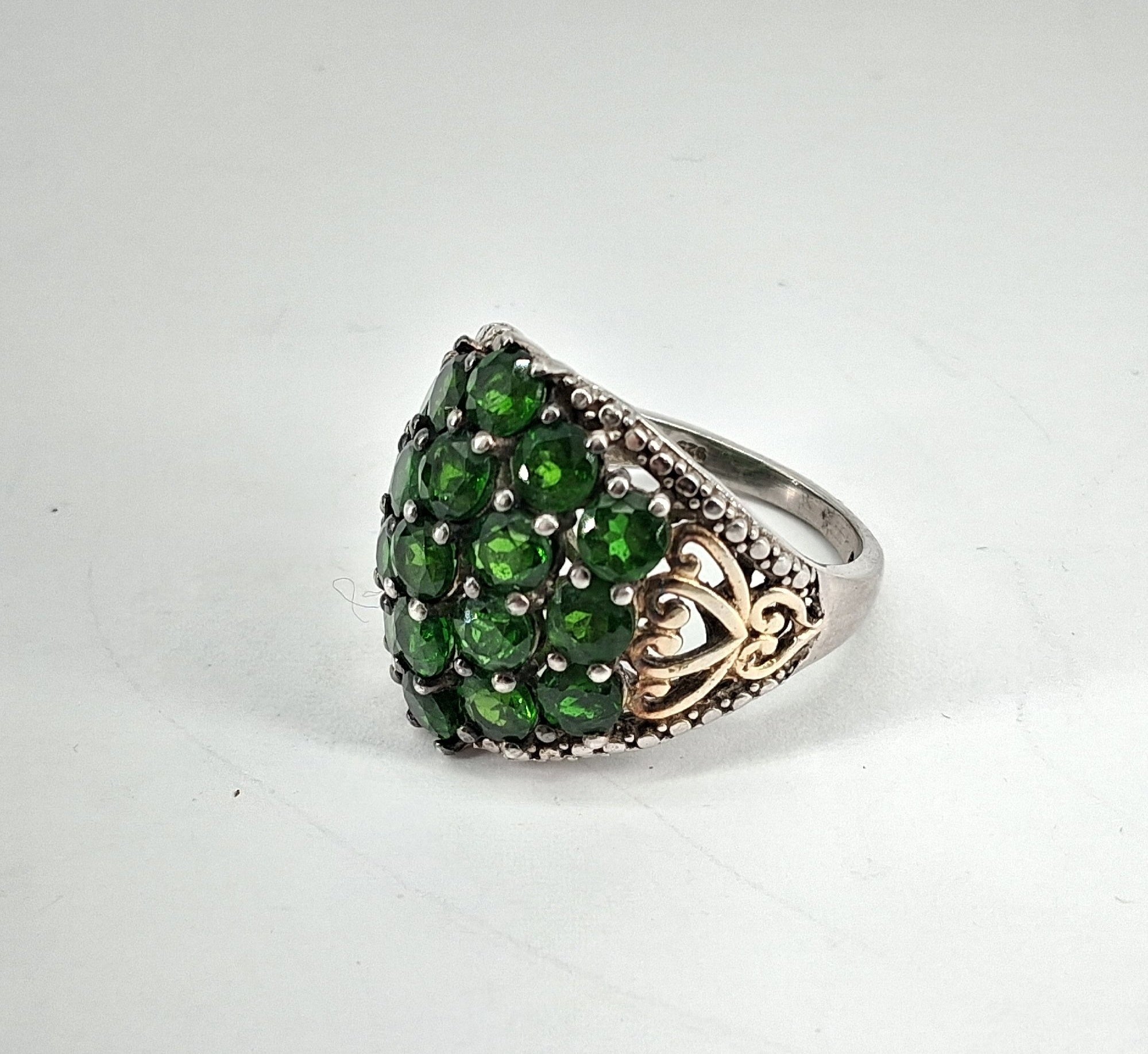 Sterling Silver Chrome Diopside Dome Cluster Ring w Copper, 7.1g