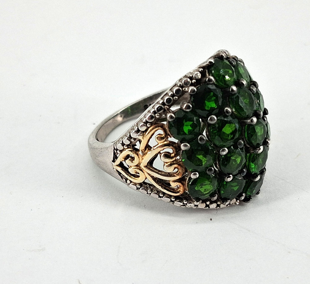 Sterling Silver Chrome Diopside Dome Cluster Ring w Copper, 7.1g